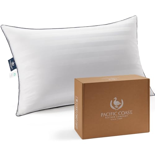 Pacific Coast Bed Pillow, Luxury Hotel Collection White Goose Down Pillow for Sleeping, 700 Fill Power, 520 Thread Count, Soft, Standard Size