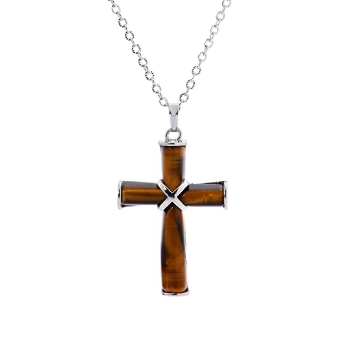 Natural Stone Cross Gemstone Pendants Charms Cross Quartz Healing Charms With 18 inch Chain Jewelry Necklace3