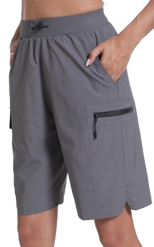 Rrosseyz Women's Hiking Cargo Shorts with Pockets Quick Dry Athletic Gym for Women Exercise Lounge(Charcoal Grey,L)