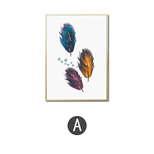 Tableau d'art mural pour salon triptyque de plumes colorées KEBIA