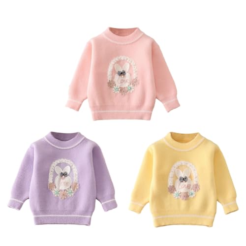 Hotfiary Kids Girl Jumpers Toddler Knitwear Tops Winter Sweater Rabbit Print oft Crew Neck Knit Pullover Warm Clothes 1-6T3