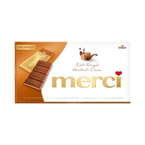 merci Tafelschokolade Edel-Nougat – 1 x 112g – Feinste Täfelchen aus Edel-Vollmilchschokolade mit Edel-Nougatfüllung (43 Prozent)