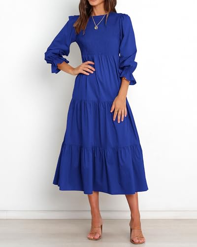 BTFBM Women Casual Long Sleeve Crew Neck Fall Dress Bohemian Relaxed Fit Floral Flowy Maxi Dresses Tiered Cocktail Dress