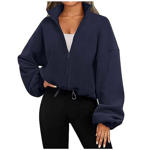 Womens Zip Up Oversized Fleece Sweatshirts Full Zip Up Long Sleeve Cropped Jacket Sherpa Fall Outfits Fashion Clothes - Main Image
