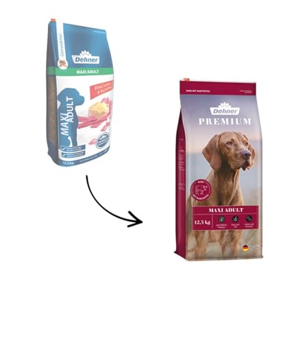 Dehner Premium Hundefutter Maxi Adult, Trockenfutter getreidefrei, für ausgewachsene Hunde großer Rassen, Rind / Lamm / Kartoffel, 12.5 kg
