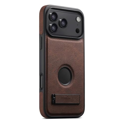 Coque magnétique iPhone 17 marron antichoc avec béquille