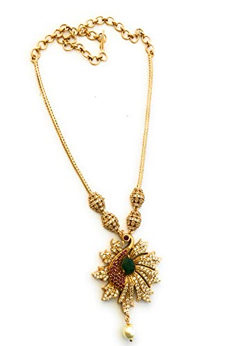 Image of Sasitrends Traditional Matte Gold Plated Peacock Pendant Necklace Jewellery Set
