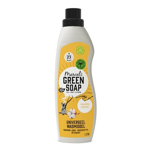 Marcel's Green Soap - Universeel Wasmiddel Vanille & Katoen - Witte en gekleurde was - Vegan - Microplastic-vrije formule - 100% gerecyclede plastic fles - 23 wasbeurten - Navulbaar - 1L