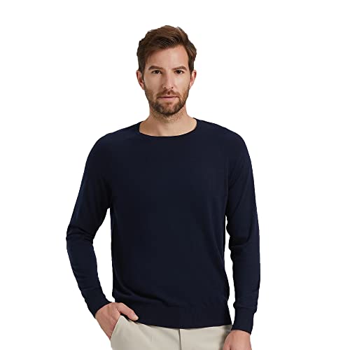 GreenMount Men’s Raglan Long Sleeve 100% Worsted Cashmere Crewneck Sweater for All Seasons