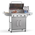 ADREAK 4 Burner Propane BBQ Grill with Side Burner, Stainless Steel Gas Grill with Built-in thermometer, 58,000 BTUs Output for Outdoor Cooking and Patio Backyard Barbecue