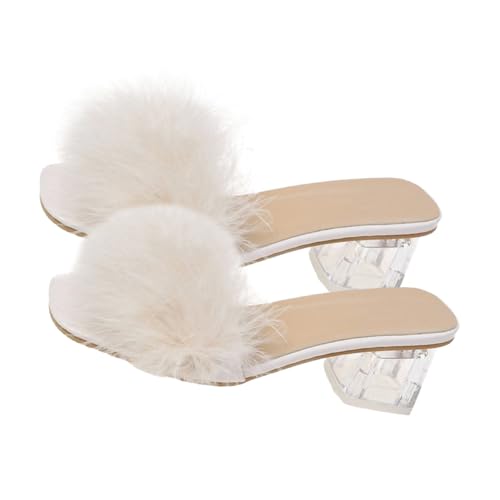FRCOLOR Chanclas Mujer con Tacón Grueso y Peludo Zapatillas de Verano para Andar Casa Diseño Cómodo y Duradero Estilo Casual y Moderno para Mujer