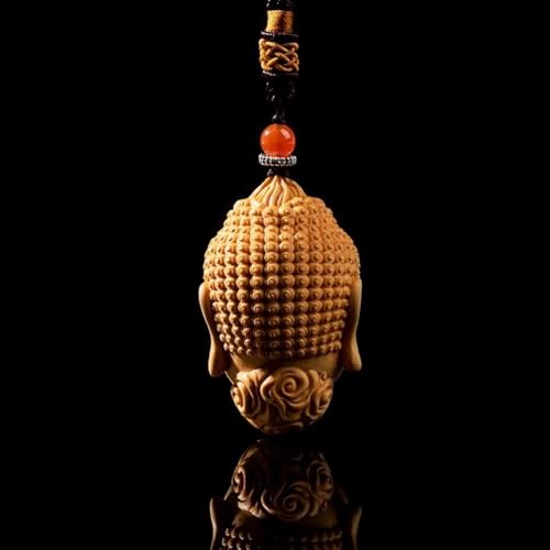 Handcarved Dual-Face Buddha Demon Wooden Pendant Necklace, 2.3 x 1.35 inches (01)4