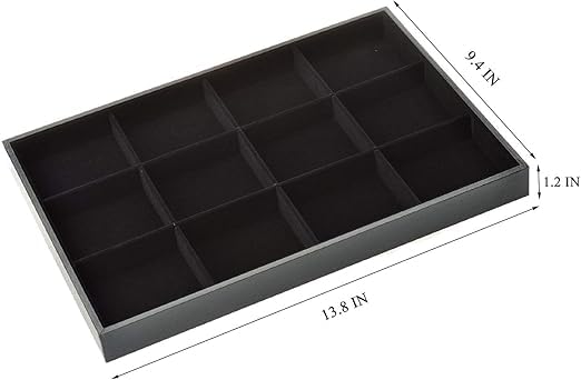 Image of Velvet Jewellry Drawer Organizer Stackable Tray (Black, 12 Grid Black)