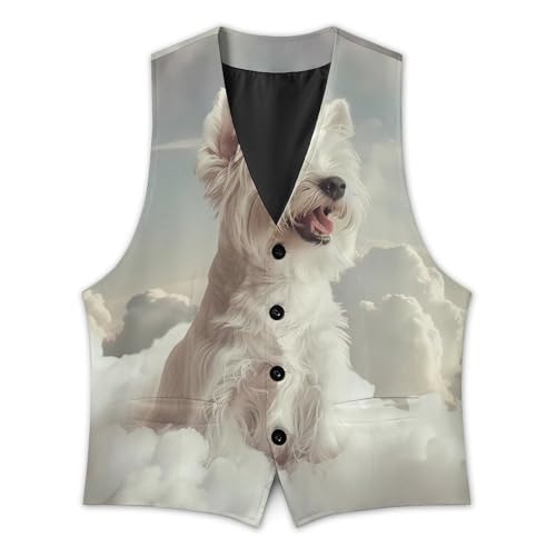 Terrier Dog-Angels Men's Suit Vest Waistcoat Vests Formal Dress with 2 Pockets for Business Casual Tuxedo 5