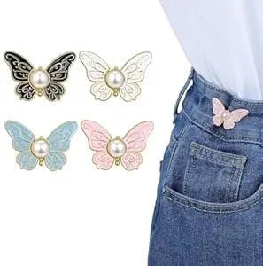 Adjustable Waist Tightener Pins Stylish Butterfly Jeans Button Clips | No Sew Waistband Reducer Reusable Metal Fit, Enhancer Fashion Accessory | Pants, Skirts, Shorts, Comfortable Secure 2pcs-image-25