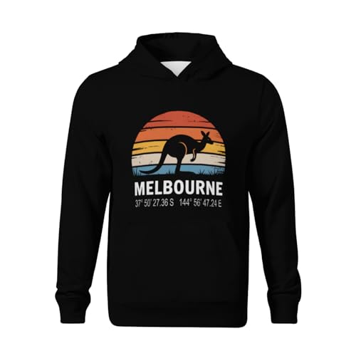 Kid Melbourne Australia Retro Sun Kangaroo with GPS Coordinates Boy Girls Lightweight Kangaroo Pocket Fleece Hoodies2