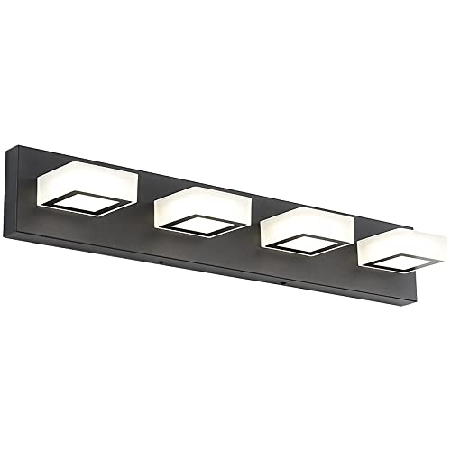 Image of Ralbay Modern LED Black Vanity Lights 4 Lights Acrylic Bathroom Vanity Lighting Fixtures Modern Matte Black Bathroom Vanity Lights (Natural White Light)