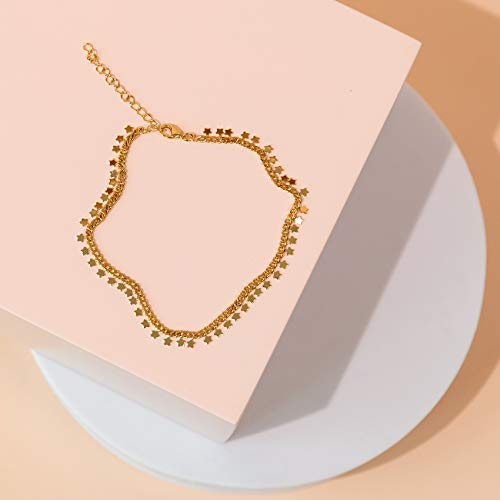 Image of PAVOI 14K Gold Plated Anklet for Women - Trendy Link Chain Ankle Bracelet Summer Jewelry - Boho Dainty Anklets with Cubic Zirconia, Beaded, Evil Eye, Star, Station, Pearls Adjustable Gold Jewelry