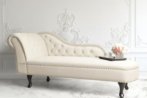 Image of Velvet Modern Chesterfield Chaise Lounge Couch 166 X 63 X 76 for Your Loving Space (Beige-L, Left Arm)