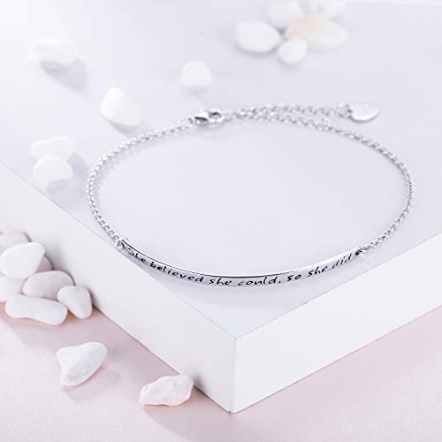 925 Sterling Silver Women Engraved Inspirational Adjustable Bracelet Friendship Sister “She Believed She Could So She Did”2