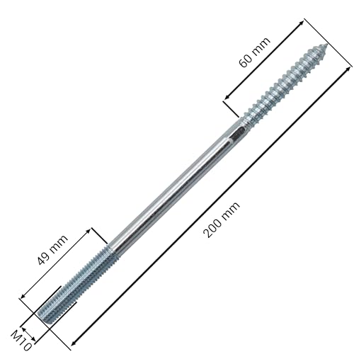 SKIR'CO (10 pcs) Hanger Bolts M10 x 200 mm, Double Ended Thread Dowel Screws, Double Headed Bolts - Image 3
