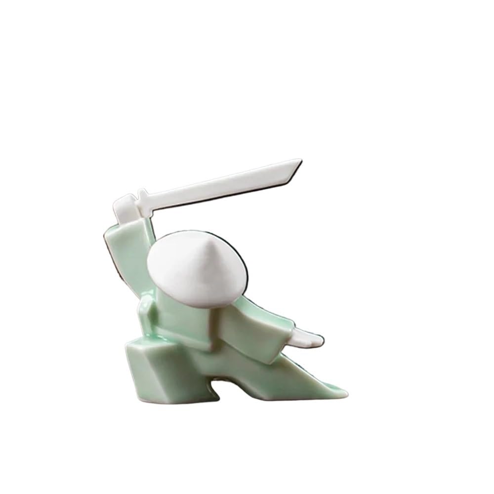 Figura decorativa de cerámica de caballero samurái, regalo para mascotas, palo de incienso, estatua de guerrero, escultura de cerámica de Kung Fu (02-9,5 x 3,8 x 8,8 cm)