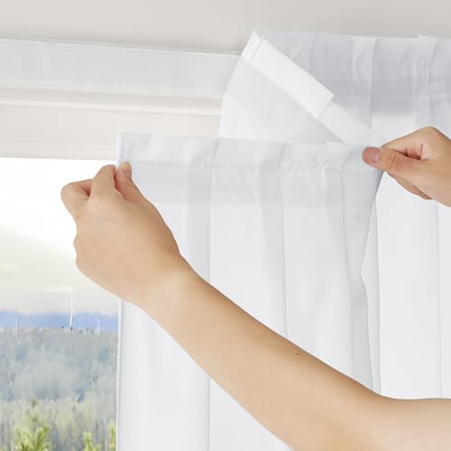 RYB HOME Sheer Curtains Adhesive No Drill Decorative for Window