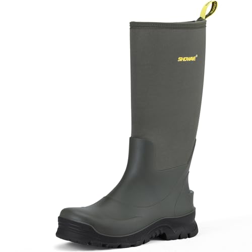 Showave Men's Rubber Boots Knee High Waterproof Insulated Rain Boots for Mud Outdoor Hunting(Military Green 10)