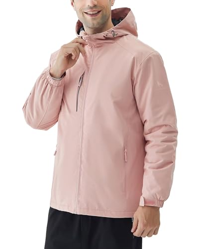 TYSON WOLF Men's Hooded Softshell Jacket Waterproof Zip Up Lightweight Windbreaker Fleece Lined Rain Shell Jacket Casual