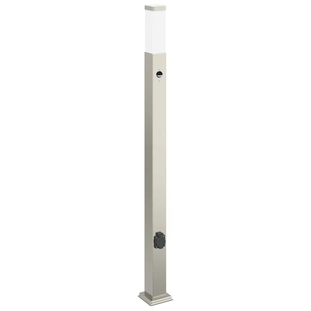 Lampa słupkowa z gniazdkiem 110 cm, zewnętrzna lampa stojąca z czujnikiem ruchu ze stali nierdzewnej IP44, lampa stojąca ogrodowa z czujnikiem PIR i dyfuzorem na taras, wjazd i do ogrodu