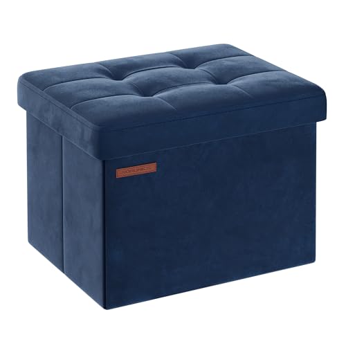Image of SONGMICS Small Folding Storage Ottoman, Midnight Blue | Foot Rest Stool, 12.2 x 16.1 Inches, 286 lb Capacity, Bedroom, Dorm, ULSF200Q01