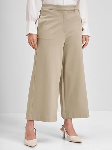 Image of Tokyo Talkies Wide Leg Relaxed fit Cullotes |Ultra Soft, Elasticated, High Waist, Wrinkle Free Trousers |All Day Wear