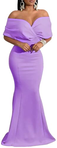 Image of Formal Dresses for Women Prom Cocktail Floor Length Mermaid Evening Gowns | Women's Bridesmaid Dress Elegant Off The Shoulder Wedding Guest Long Dresses Party Night