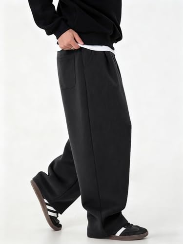 Image of Mens Baggy Sweatpants Wide Leg Casual Elastic Waist Drawstring Athletic Loose Jogger Fall Sweat Pants with Pockets
