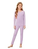 Arshiner Thermounterwäsche Mädchen Lila Dünnes Fleece Oberteil Kinder Thermo Leggings Pyjama-Set Winter Unterwäsche Set 160/11-12 Jahre