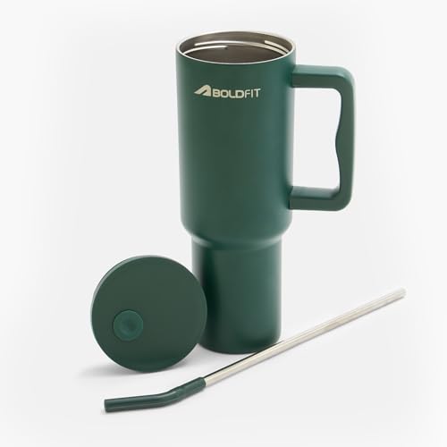Image of Boldfit Tumbler Bottle with Lid and Straw 1.2L Stainless Steel Water Tumbler | Leakproof Travel Mug with Handle & Reusable Straw Sipper with Cleaning Brush 1200ml