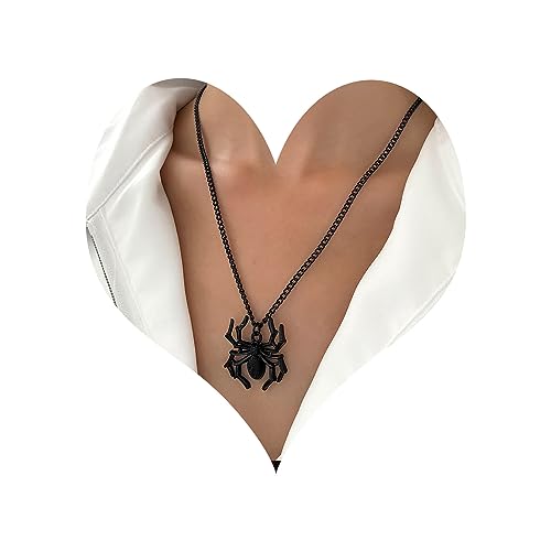 TseenYi Araña Negro Colgante Collar Gothic Araña Cadena Neckalce Punk Araña Gargantilla Neckalce Oscuro Araña Negro Necaklce Joyas Para Mujeres Y Niñas Regalos