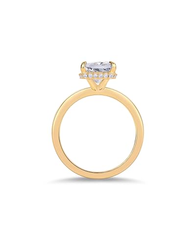 PAVOI 14K Gold Plated 3.5CT Square Radiant Cubic Zirconia Engagement and Promise Ring for Women - Hidden Halo Ring3