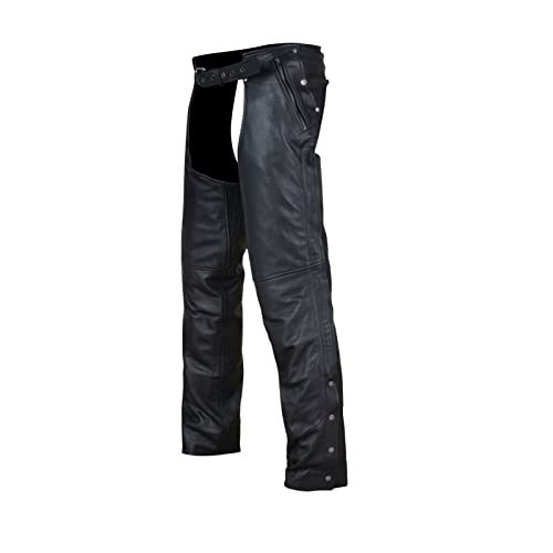 Motorcycle Leather Chaps For Men, Biker Riding Cowboy Chaps, Black Multi-Pocket Split Soft Leather Pants W/Zipout Liner #TOP6