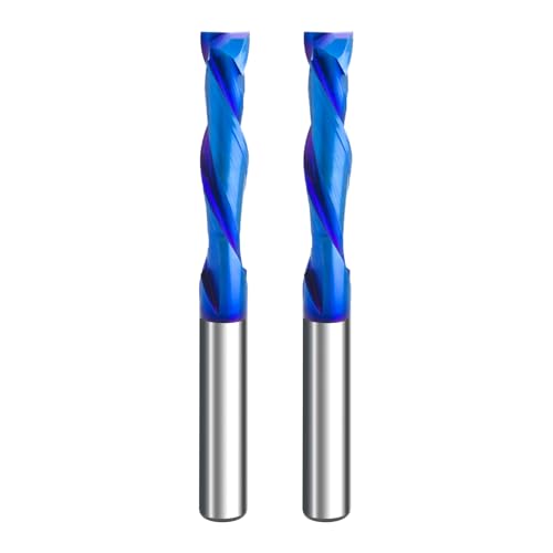 Image of 2PCS Solid Carbide Spiral Up-Down Cut Router Bit 1 /4 inch Shank, 1 /4 inch Cutting Diameter 2-1 /2 inch OAL Compression End Mill with Nano Blue Coated CNC Woodworking Bit