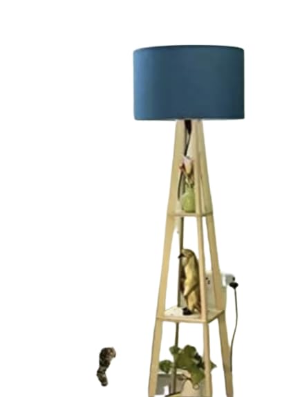 UMAR HANDICRAFTS Floor Lamp Woodern Tripod Stand with Shelf Modern Lamp for Home Decor Living Room Bedroom Office Decoration Standing Lamp (Blue)