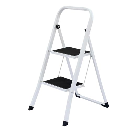 J&V TEXTILES 2 Step Ladder, Lightweight Folding Step Stools for Adults with Anti-Slip Pedal, Portable Sturdy Steel Ladder with Handrails, Perfect for Kitchen & Household, 330 lbs Capacity (2 Step)