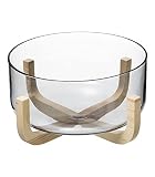 Secret de Gourmet - Salatschüssel aus Glas auf Ständer aus Paulownia-Holz, Durchmesser 24 cm