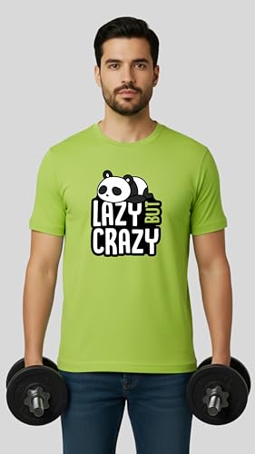 Image of Men's Cotton T-Shirt, Character-Inspired Lazy But Crazy Text T-Shirt Printed for Men and Boys, Round Neck, Half Sleeve, Regular Fit
