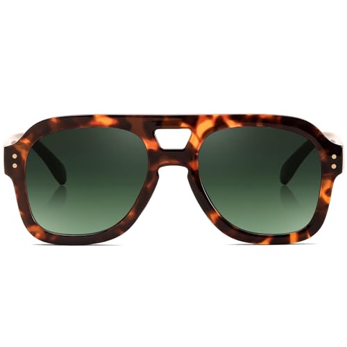 Image of FEISEDY Vintage Aviator Sunglasses Double Bridge Women Men Large Square Thick Frame Trendy Eyewear UV400 B2846