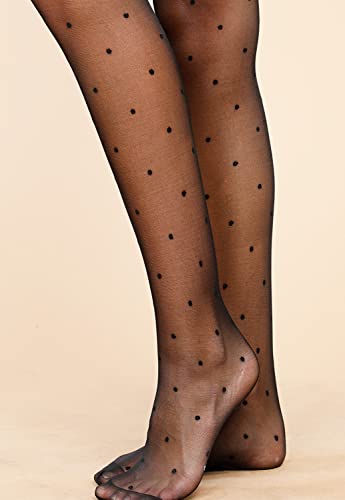 Meia Calça Fina Poa Bolinhas Estampada Polka Dot Feminina Fio 15