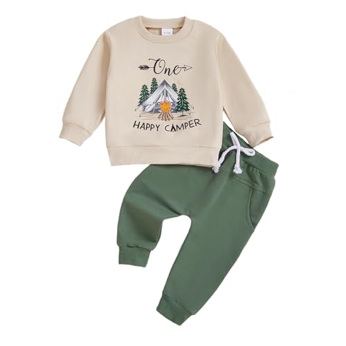 Baby Boy First Birthday Outfit Long Sleeve One Happy Camper Sweatshirt Jogger Pants Infant Fall 1St Birthday Clothes
