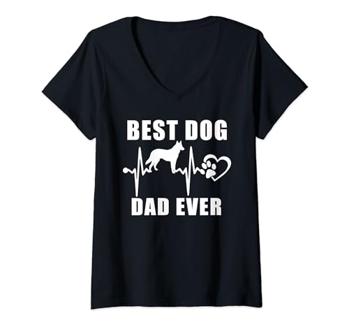 Mujer Best Dog Dad Ever German Shepherd Dog Heartbeat Paw Lover Camiseta Cuello V
