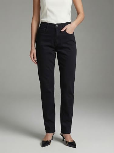 Image of Urbano Fashion Women's High Rise Straight Fit Washed Jeans Non-Stretchable