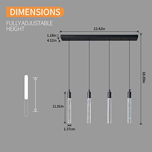Image of Kitchen Island Lighting Modern Light Fixture Black Pendant Light Dimmable LED Black Finish Mini Crystal Pendant Lights for Dining Room Living Room(4-Light )